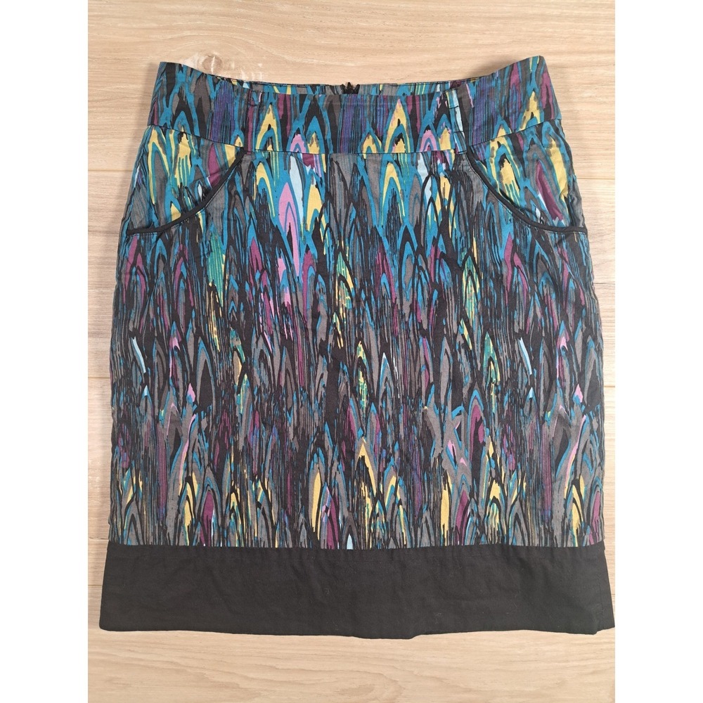 Kensie Girl Blue Purple Abstract Ikat‎ Print Cotton Mini Skirt Size 2
